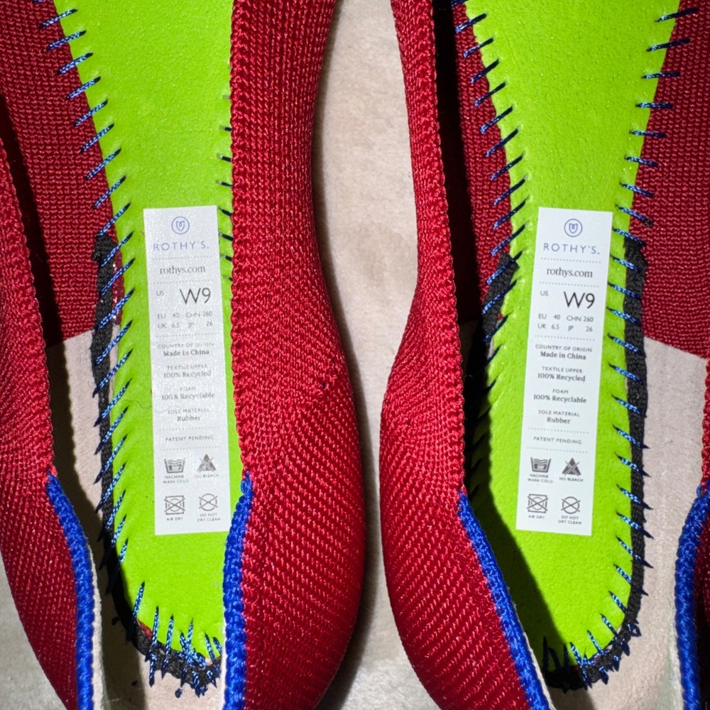 Rothys The Point Red Knit Pointed Toe Flat Shoes Womens Size 9W - Picture 6 of 6